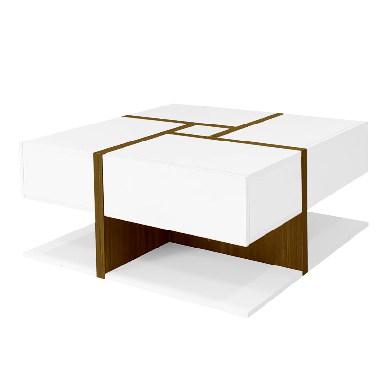 Hochglanz-Couchtisch, Tisch mit 4 Schubladen, einzigartige Farbabstimmung und Liniendesign, Stauraum unten. 78*78*34,8cm