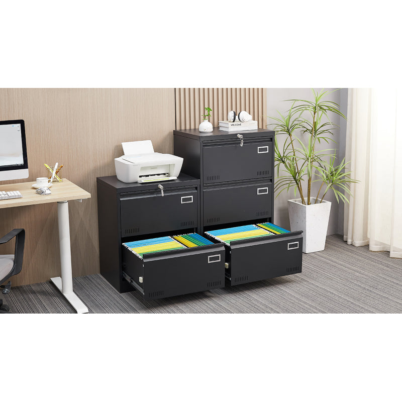 2 Drawer Metal Lateral File Cabinet with Lock,Office Vertical Files Cabinet for Home Office/Legal/Letter/A4,Locking Metal File Cabinet,Assembly Required (Black,with 2 Drawer)