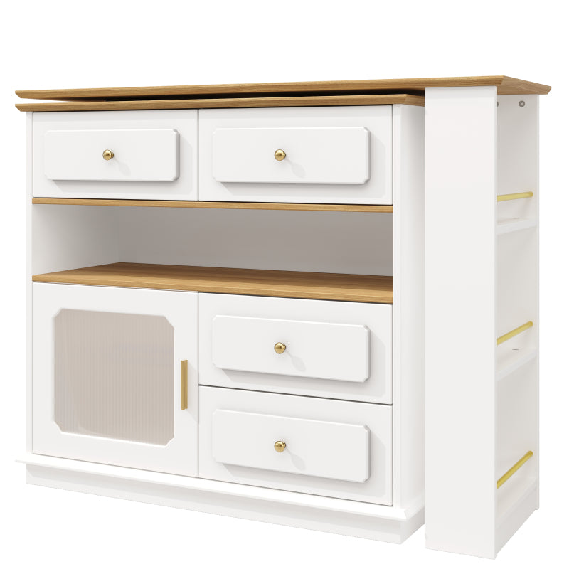 Hochtisch Kücheninsel Bistro Table (125-181×39×104.5cm) , 360° drehbare Essbar, weiß