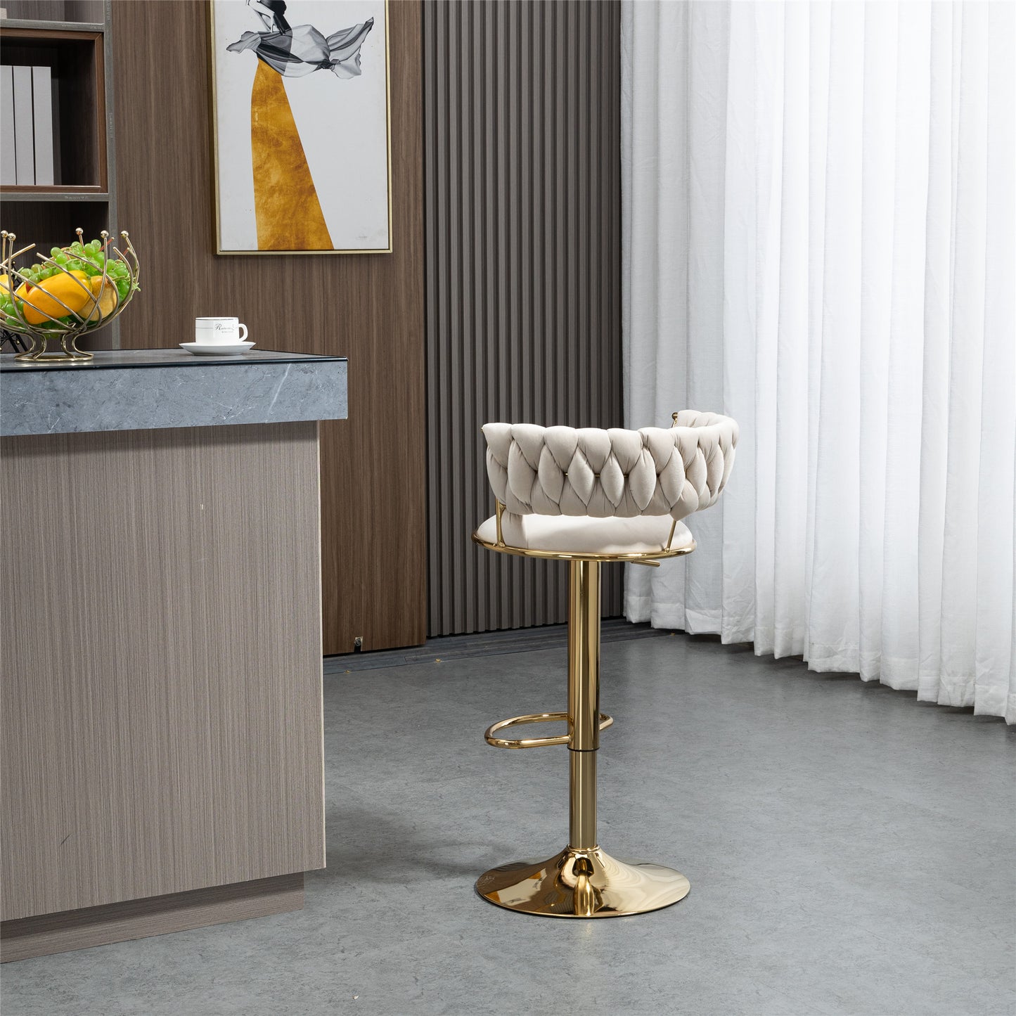 old sku:W1880109463,Samt 360° drehbarer Barhocker 2-teiliges Set, Handgefertigte Rückenlehne Ein-Knopf verstellbarer Höhe Barhocker, Sehr weicher gepolsterter Küche Esszimmerstuhl, Kücheninsel