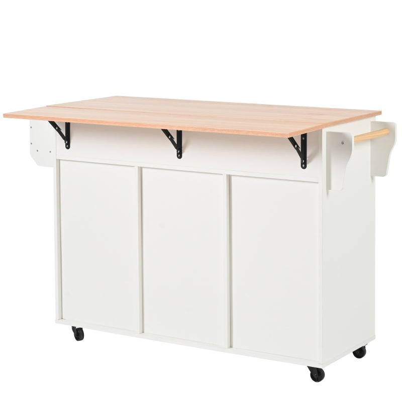 139x46(71)x91,5 cm großer Esswagen/Anrichte, Korpus weiß + Arbeitsplatte in Massivholzmaserung, klappbare Arbeitsplatte, Ablagetür, Rollen, auswechselbare Massivholzfüße, geeignet für Esszimmer, Küche