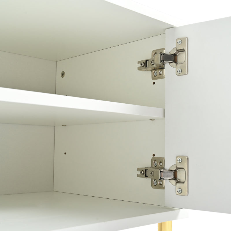 Weißes TV-Schrank, 190 cm lang x 38 cm breit x 48 cm hoch, goldene Tischbeine, gerilltes Türdesign