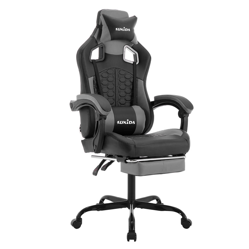 Gaming Stuhl, Ergonomischer Gaming-Stuhl mit Fußstütze, Racing Gaming Chair Kopfstütze Verstellbarer Computerstuhl Höhenverstellbar Lendenwirbelstütze für Homeoffice und Gaming Schwarz