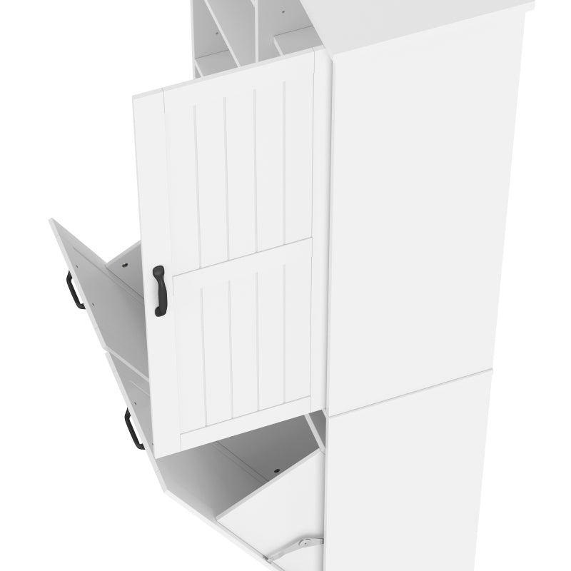 78 x 35 x 172 cm Badezimmerschrank, feuchtigkeitsbeständige Farbe, doppelter Wäschekorb, vier offene Fächer, eine Tür, drei Fächer in der Tür, verstellbare Regale, viel Stauraum, weiß