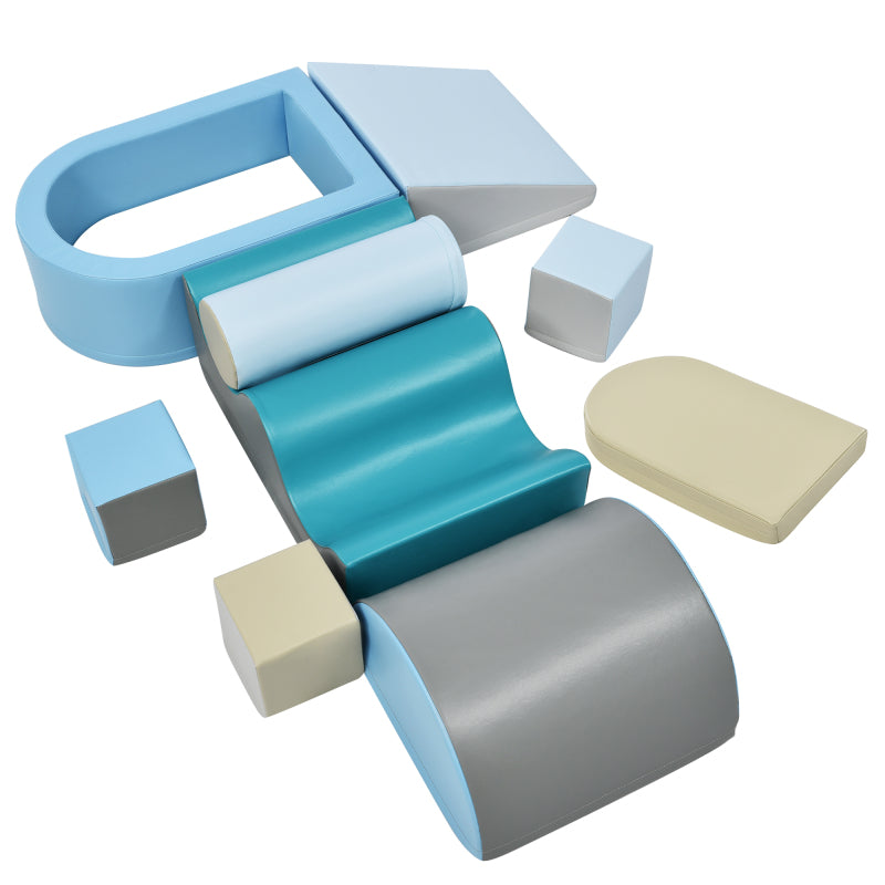 9 TLG Bausteine zum Toben & Klettern. Bausteine für Kinder. Treppen, Rutsche und Bällebad für Kinder für Vorschulkinder und Babys, weiche Bausteine, bunt. Ohne Kugel.