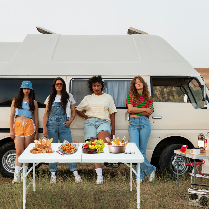 125cm Portable Heavy Duty Folding Table with Handle, Adjustable Height Foldable Table, Multi-Functional Fold up Table for Camping Picnic Parties Indoor/Outdoor, Capacity Weight 135KG (White)