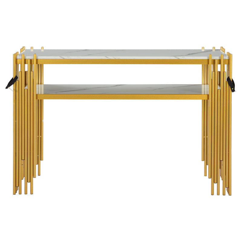 Mid-Century Modern Wohnzimmer Beistelltisch, Konsolentisch, weißer Korpus mit goldenen Beinen, doppellagiges MDF, belastbar bis 40 kg