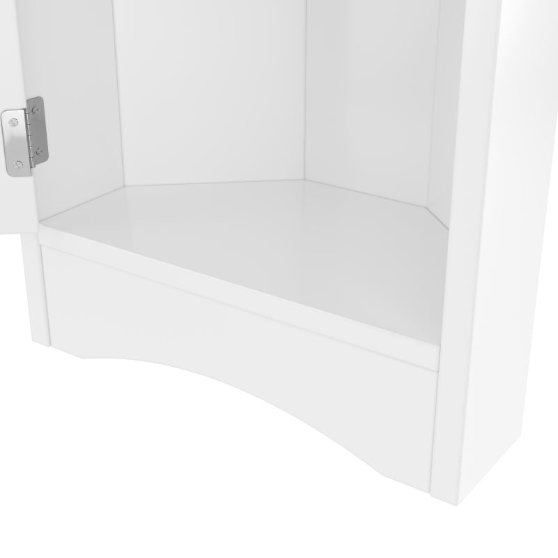 36.5 x 24.5 x 170cmDreieckiger Badezimmerschrank, feuchtigkeitsbeständiger Lack, drei offene Ablagefächer, Doppeltüren, verstellbare Einlegeböden, platzsparend, weiß
