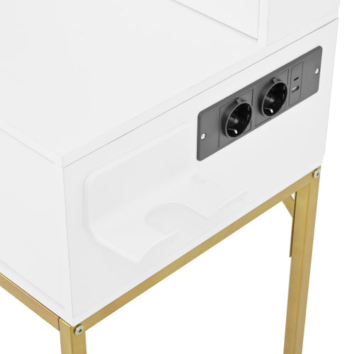 Schminktisch Weiß 80 cm, Frisiertisch mit LED Spiegel, Integrierte Steckdose mit USB & Föhnhalter