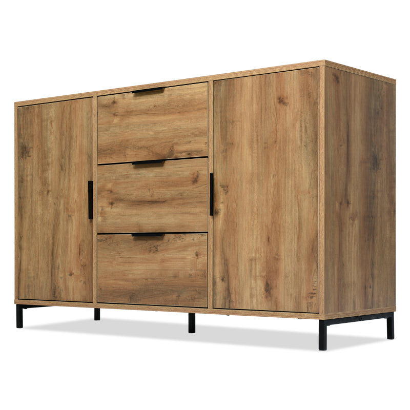 Kommode mit 2 Türen und 3 Schubladen, 120 x 40 x 76 cm in Dunkle Eiche, Verstellbare Ablage, Sideboard Highboard für Schlafzimmer & alle Wohnräume