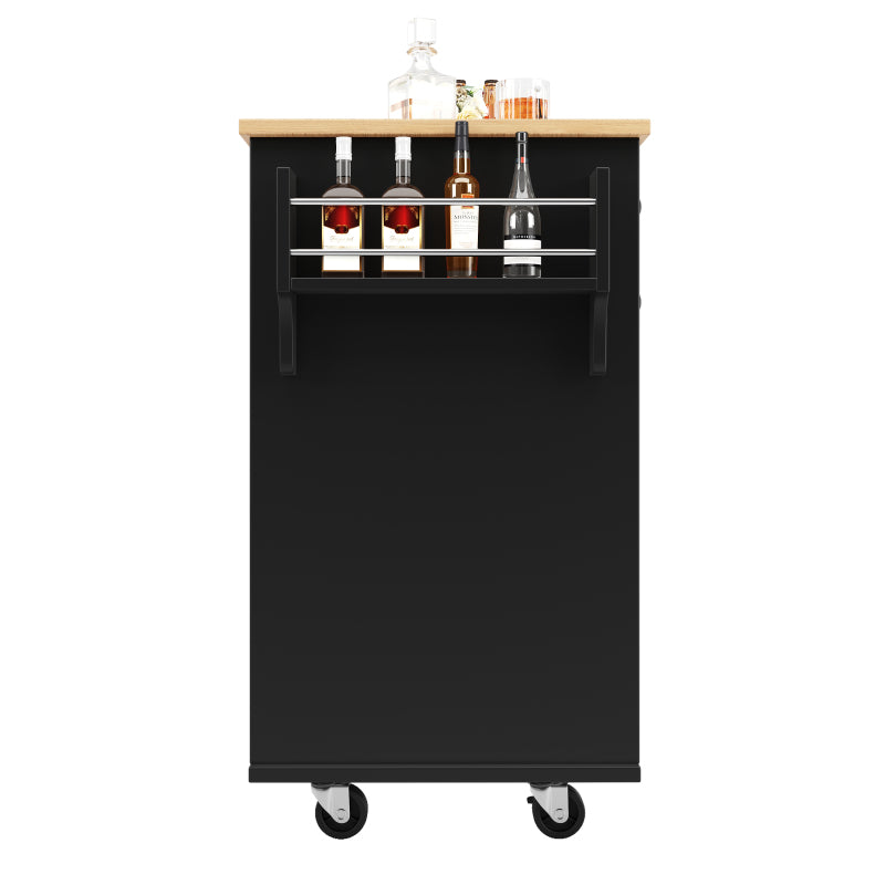 Moderne Kücheninsel (127×46×91,5cm) Küchenschrank Essschrank mit Holzmaserung Esswagen mit multifunktionalem Stauraum und herausnehmbaren Trennwänden, schwarz