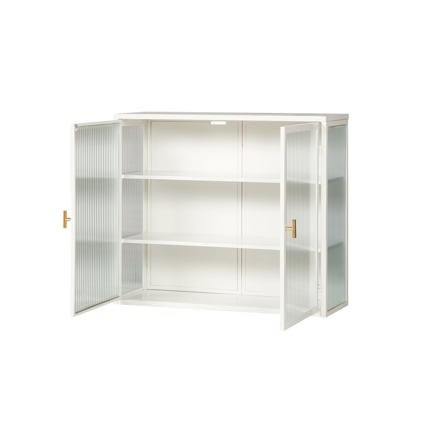 70CM Glastüren Moderner zweitüriger Wandschrank mit dreistufiger Lagerung für Eingangsbereich Wohnzimmer Badezimmer Esszimmer(White)