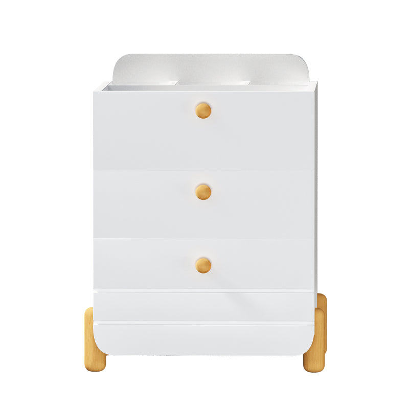 Nachttisch mit 3 Schubladen mit Einlegeböden, Geräuschloses Schubladendesign, Exquisite Holzfarbene Füße, Stauraum im Wohn- und Schlafzimmer, Einzigartige Form und Minimalistisches Design, Weiß