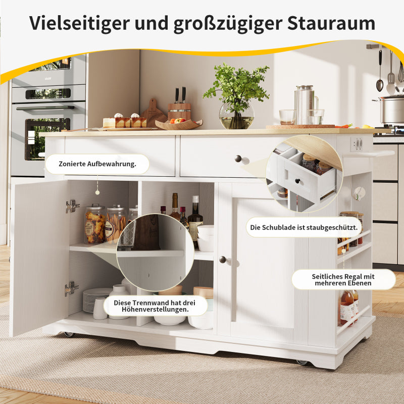 Kücheninsel, Küchenwagen mit Steckdosenleiste ausgestattet, Küchenschrank, Servierwagen mit arbeitsplatte, buffetschrank, Speisewagen mit Holzmaserung, buffetschrank,weiß