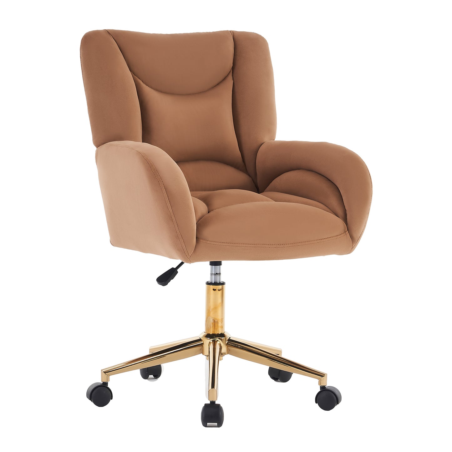 Full KD Samtstoff Material Höhenverstellbarer Drehstuhl für das Home-Office im Innenbereich mit goldenen Beinen, Braun