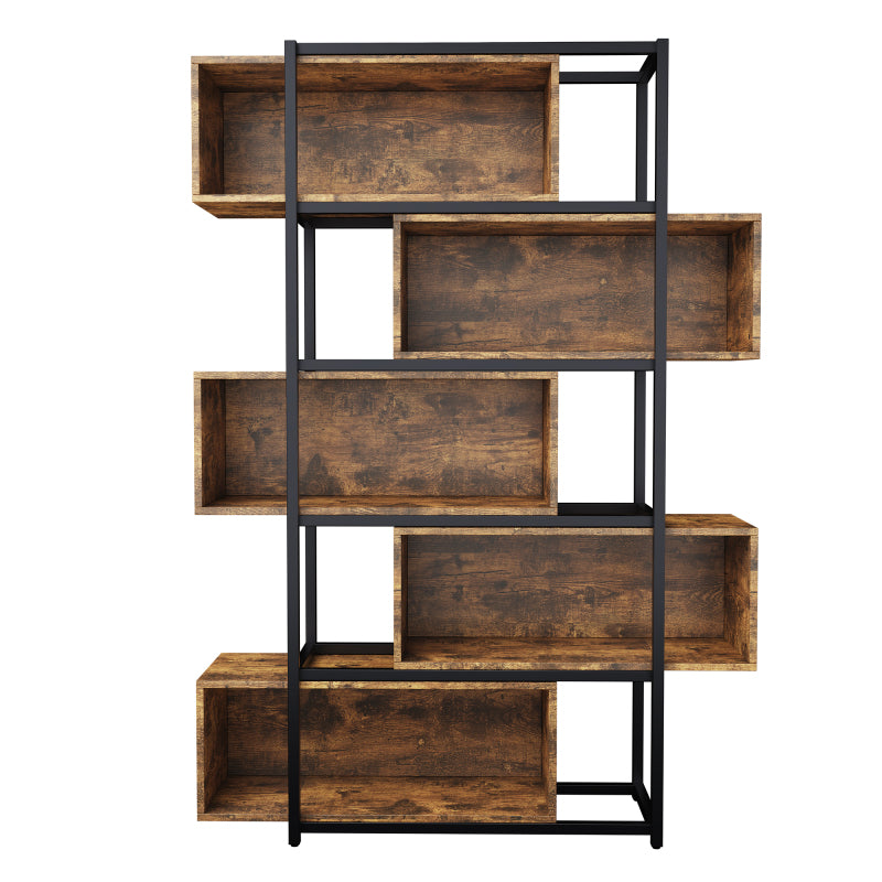 Bücherregal, 5 Etagen, mit Einlegeböden, Holzmaserung braun mit schwarzem Stahlrohr