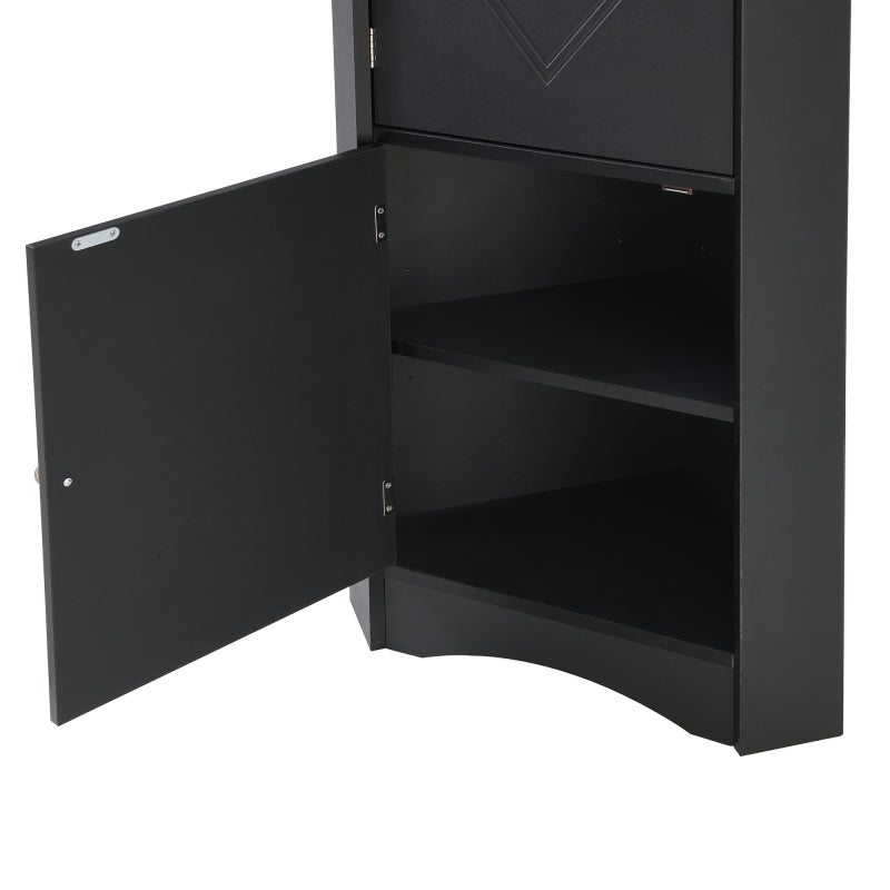 Badschrank, Badmöbel, Eckschrank mit zwei Ablagefächern, offenes Fach mit verstellbarem Einlegeboden, 36.5x 36.5 x 155 cm, schwarz