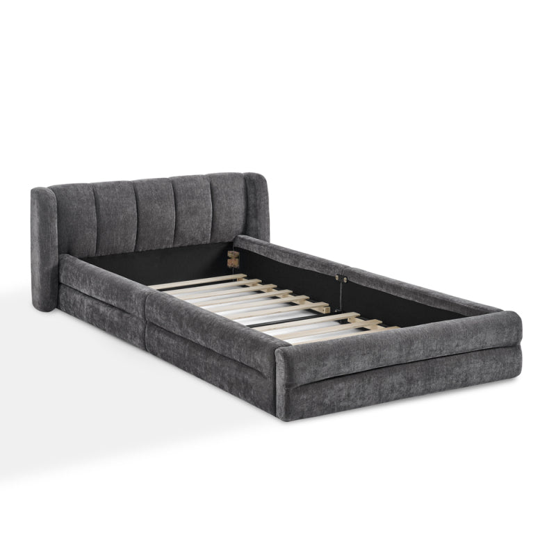 Einzelbett 90x200 cm, hautfreundlicher Chenille Stoff, komfortables Rückenlehne, auch als Kinderbett geeignet, Dark Gray (ohne Matratze)