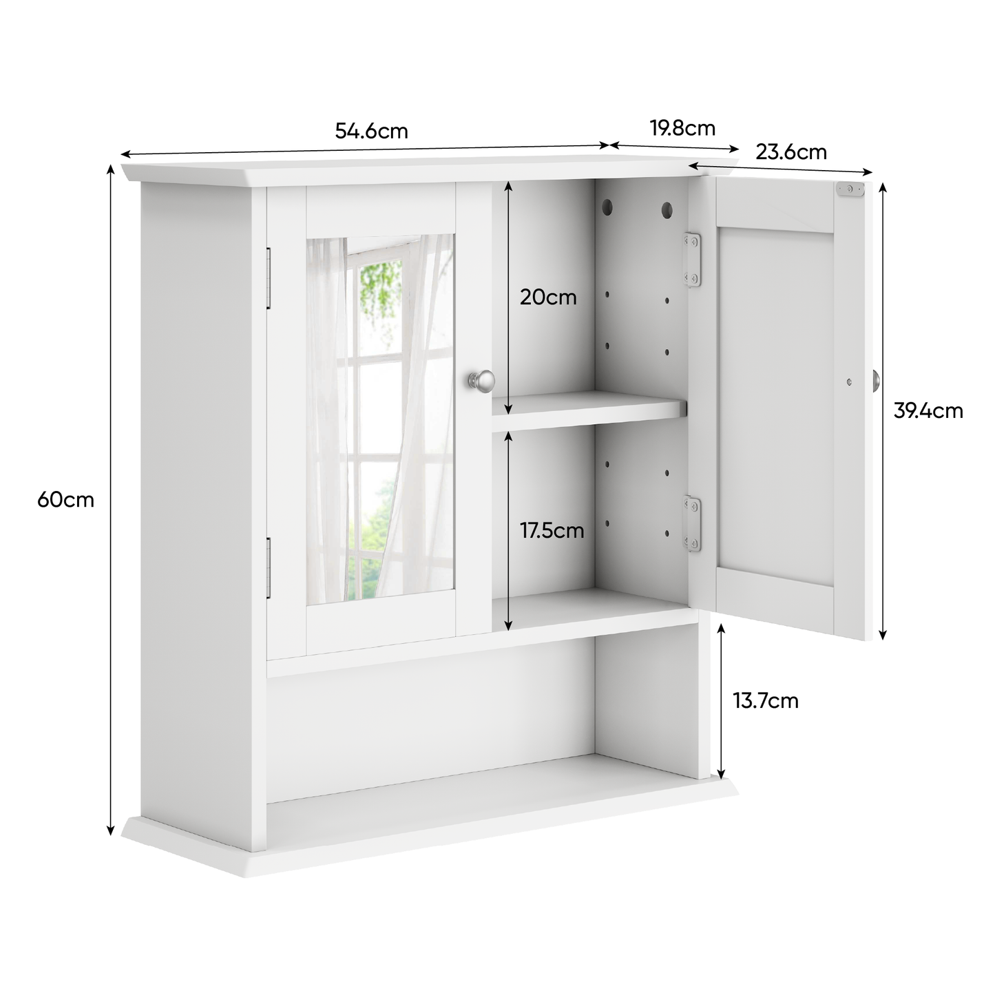 Badezimmerschrank mit Spiegel, weißer Arzneischrank mit verstellbarem Regal, Toilettenschrank in Waschküche und Küche