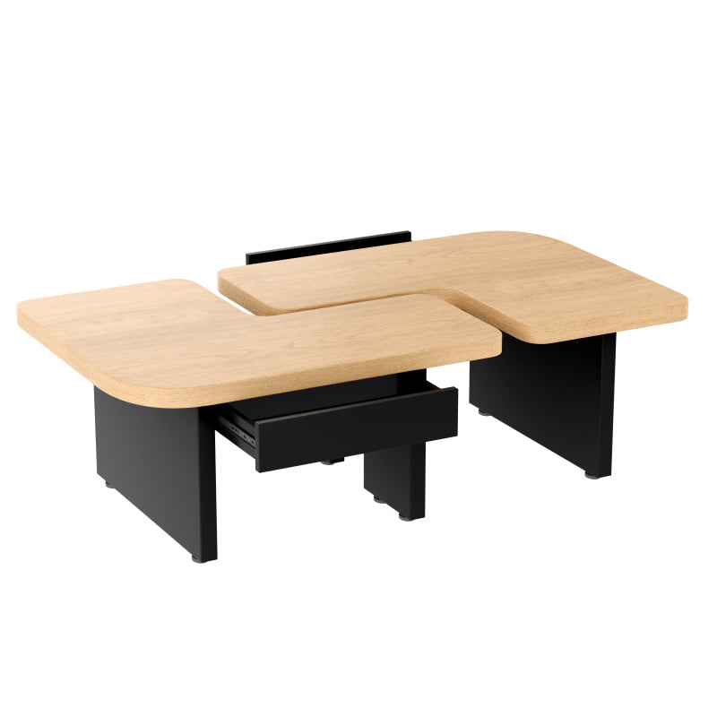 Moderner Couchtisch mit LED-Design aus umweltfreundlichem Holz, 2-in-1-Design, weiche Rundungen, höhenverstellbare Füße