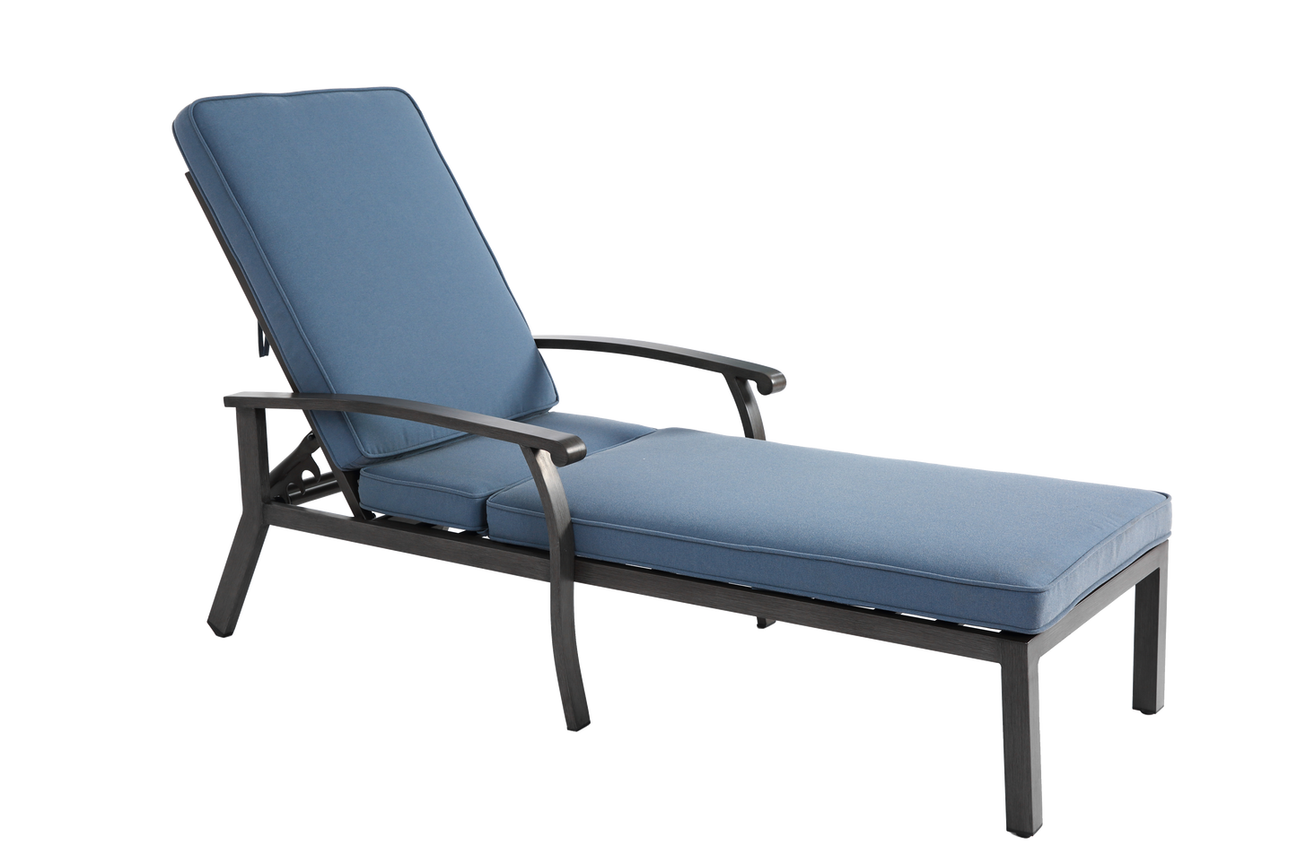 Lounge Patio Chair with Cotton Cushion, Adjustable Reclining Rust-Resistant Aluminum Poolside Chaise Lounge Furniture, Waterproof Blue Cushion (1pc)
