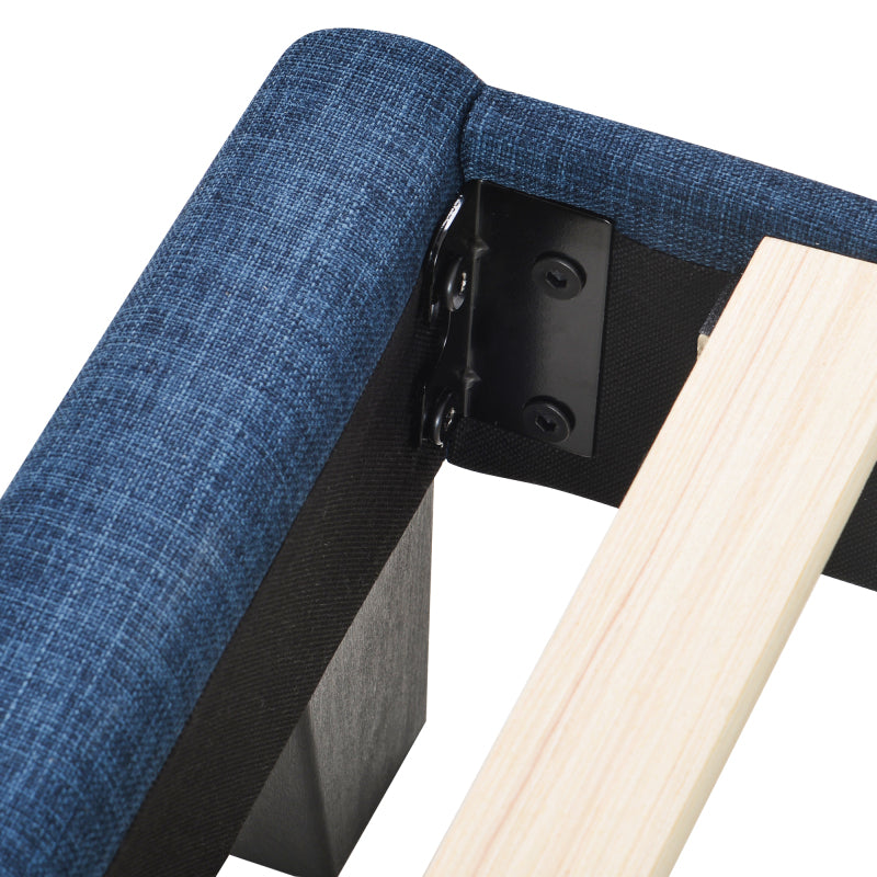 Polsterbett Mit seinem gepolstertes Kopfteil Doppelbett mit Lattenrost, 140x200cm ,in Blau Leinen, mittelfest(Ohne Matratze)