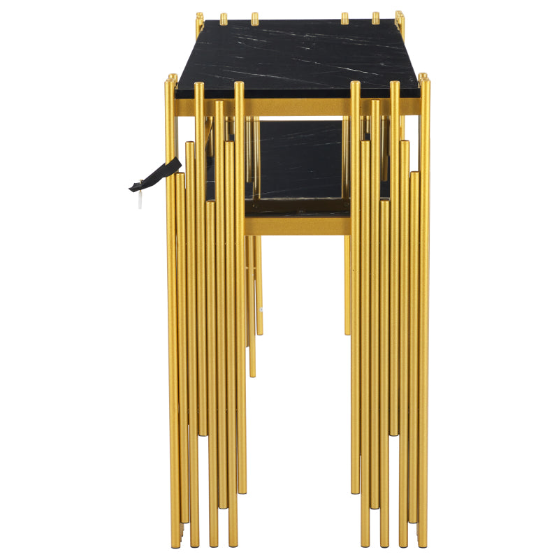 Mid-Century Modern Wohnzimmer Beistelltisch, Konsolentisch, Schwarzer Korpus mit goldenen Beinen, Doppelschicht MDF, Belastbarkeit bis 40 kg