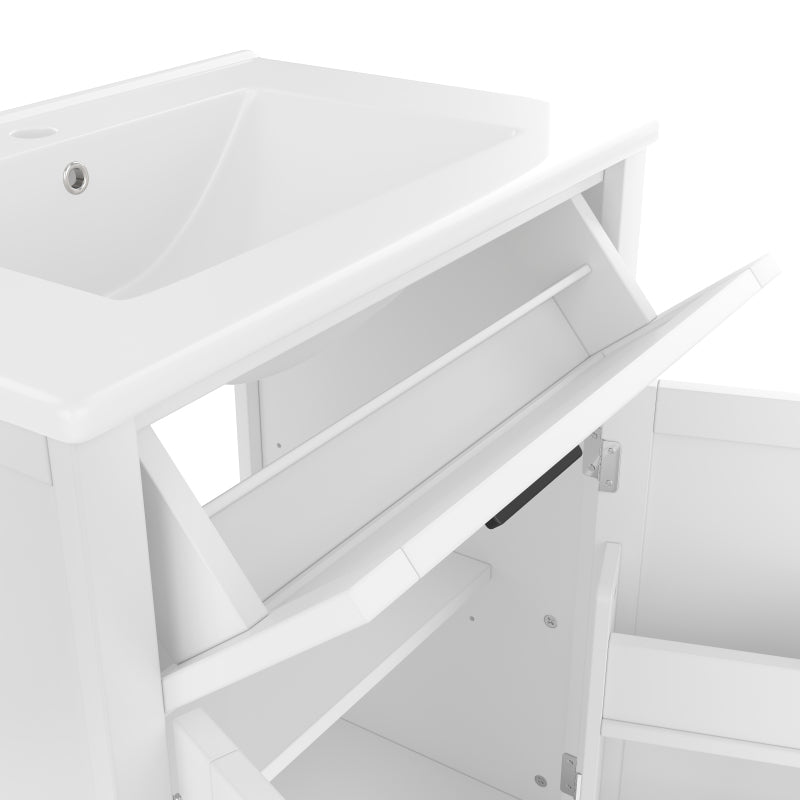 Bodenstehender Badezimmerschrank mit Waschbecken,Waschtisch,Volllackierung, integriertes Keramik Waschbecken, weiß