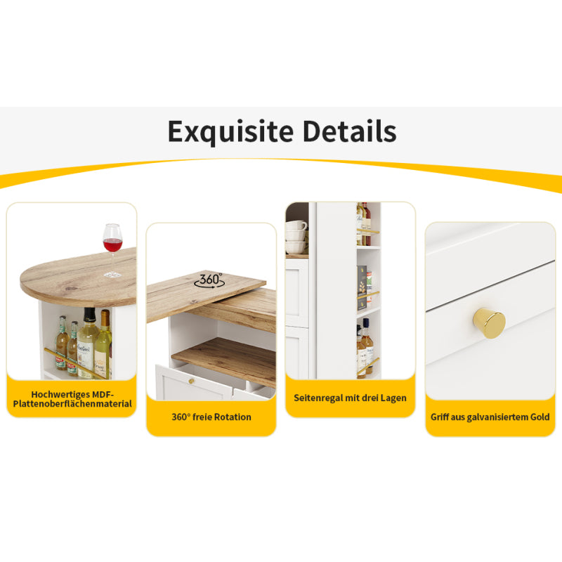 360° drehbarer Stehtisch (Korpus 105 x 39 x 102 cm) mit 4 Schubladen und offenen Ablagen, geeignet für Esszimmer/Arbeitszimmer/Wohnzimmer, weiß