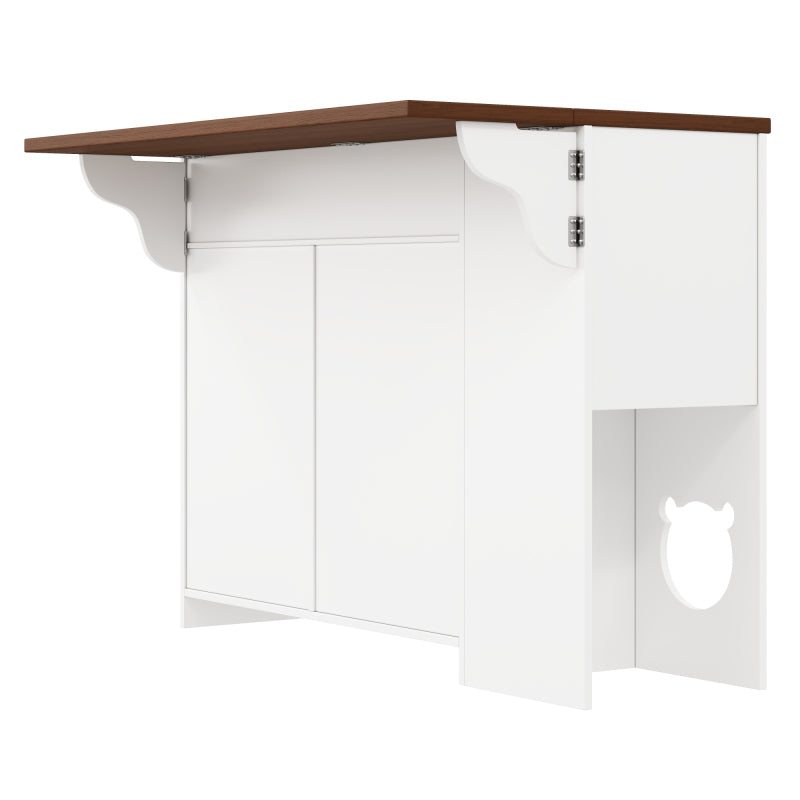 Kücheninsel, Küchenwagen & Sideboard mit Schubladen, Gewürzregal, Haustierfressbereich (ohne Katzensteller), Weiß + Nussbaumfarbe