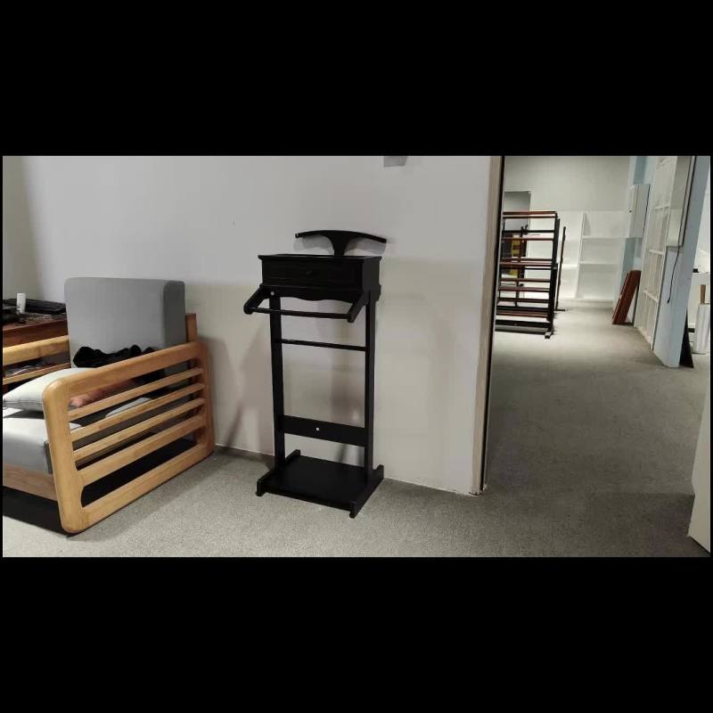 Schwarzer tragbarer Kleiderständer mit Schublade, Kleiderständer mit Lagerregal, Schwarz