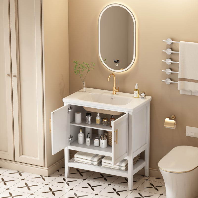 Badmöbel Einzel Waschtisch mit Unterschrank 80cm mit Keramik-Waschbecken,weiß