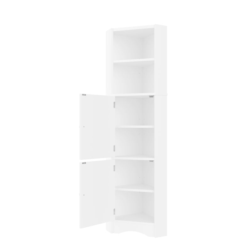 Dreieckiger Badezimmerschrank, feuchtigkeitsbeständiger Lack, zwei offene Ablagefächer, zwei Schranktüren, verstellbare Trennwände, einfache Form, weiß