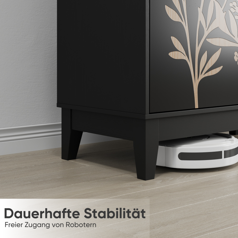 Vintage Buffetschrank mit Schnitzerei, 2 Türen & verstellbaren Regalen – Holz Sideboard für Wohnzimmer, Küche & Esszimmer, Schwarz