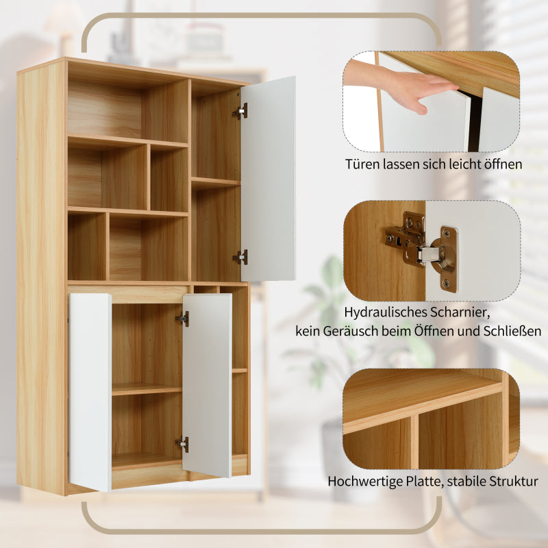 Moderner Bücherregal mit 3 Türen und verstellbaren Regalböden, Bücherregal in Holzfarbe
