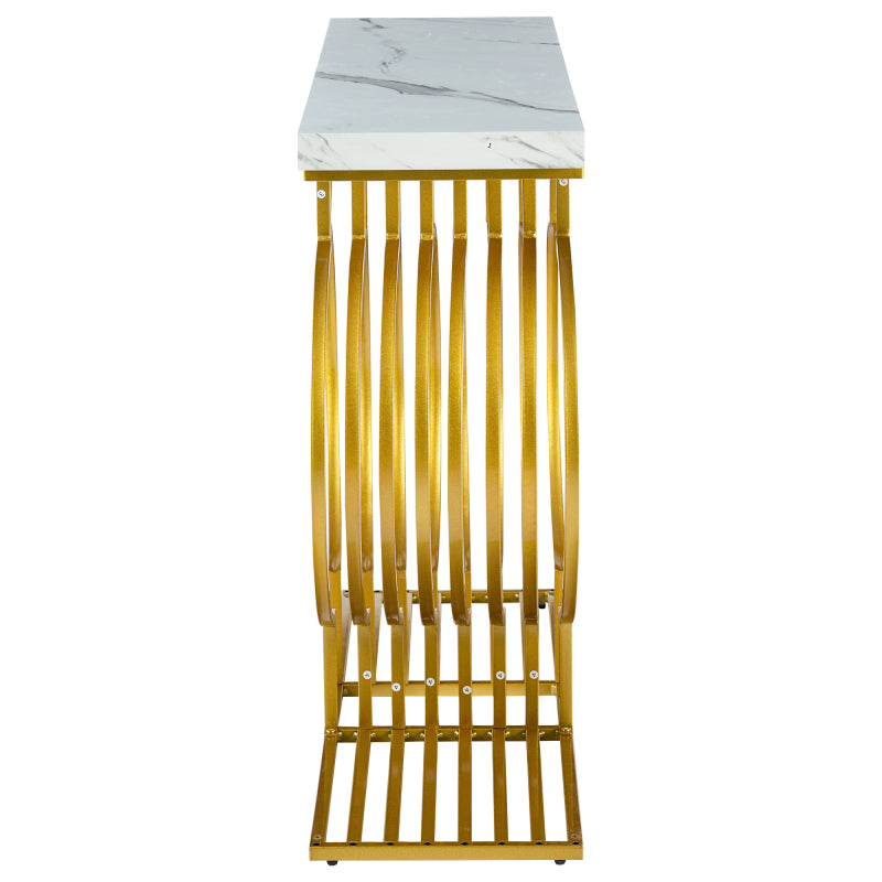 Moderner schlichter weißer Konsolentisch, goldener Fuß, zwei Aufstellmöglichkeiten