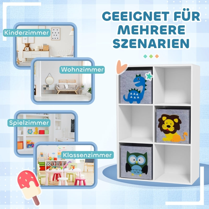 Kinderregal Kinder Bücherregal mit 3 Aufbewahrungsboxen Spielzeugregal Kinderzimmer Regal für Kinderzimmer Weiß+Grau