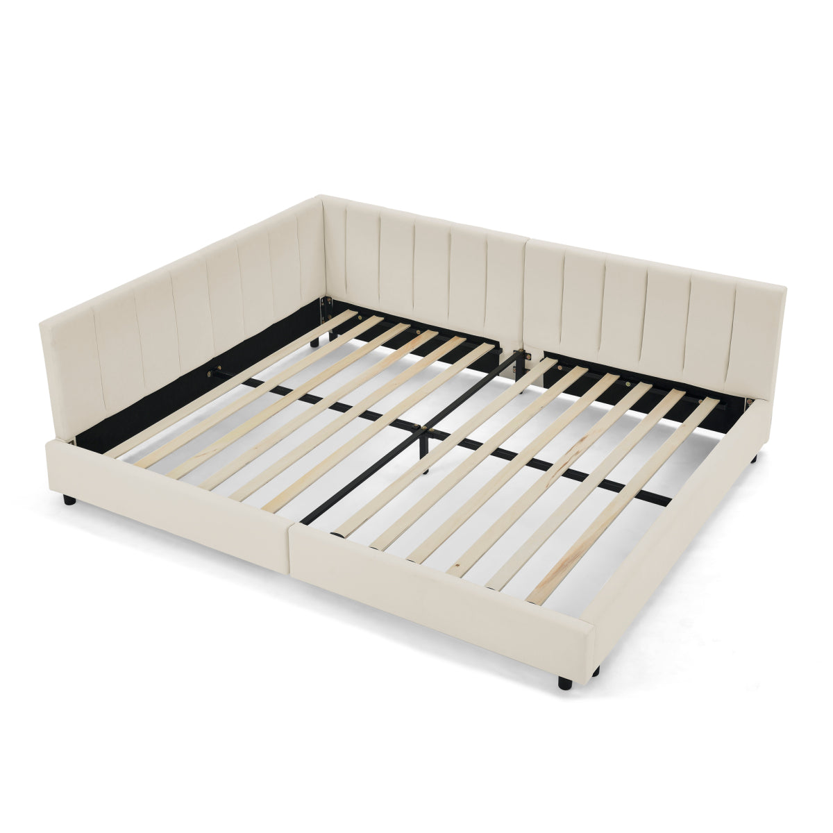 Doppelbett 140×200 cm aus Samt mit hoher Rückenlehne, stabiles Bettgestell aus Holz & Metall, ideal für Schlafzimmer & Gästezimmer, Beige (ohne Matratze)