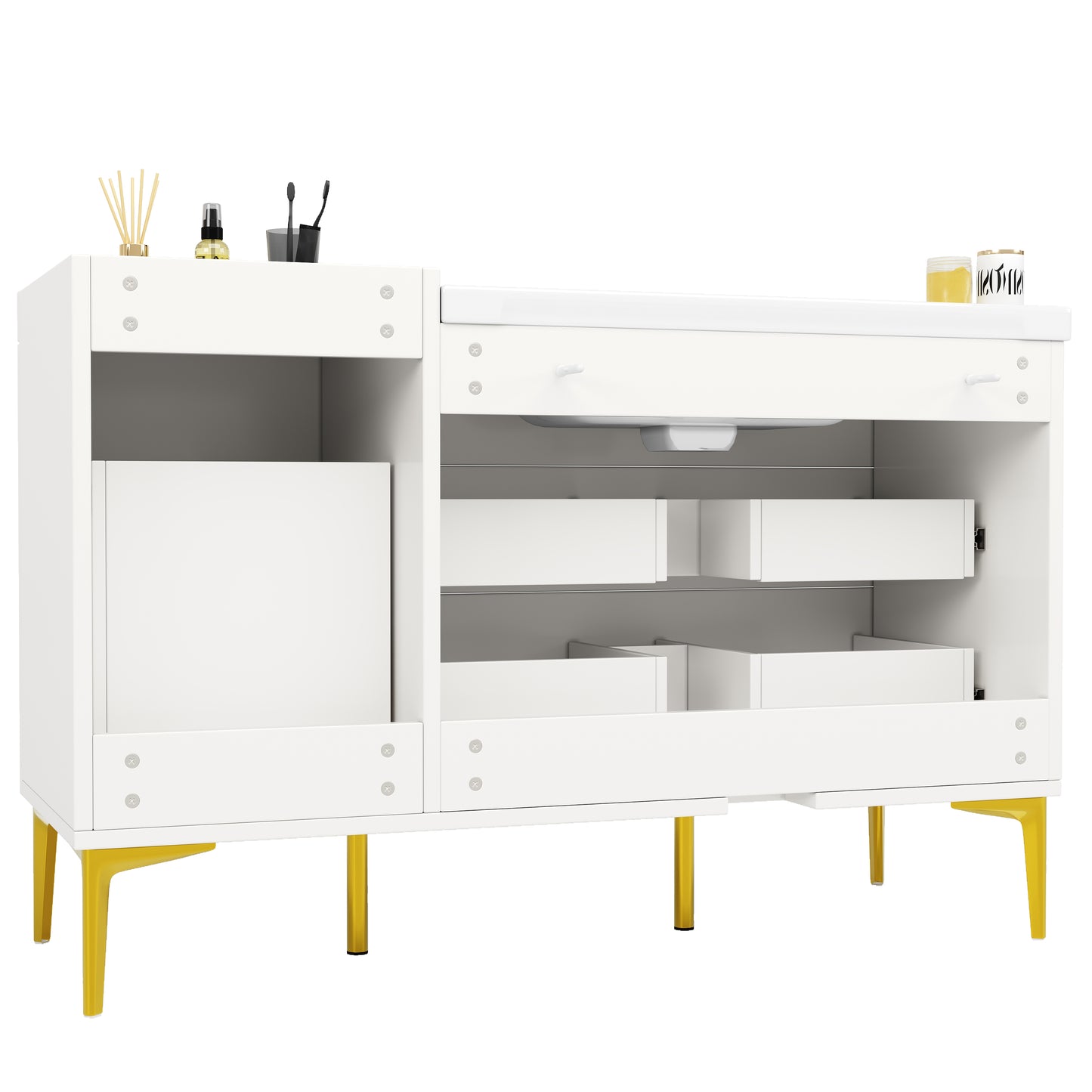 Badezimmerschrank mit Waschbecken, Moderner Stil, Badmöbel, Weiß