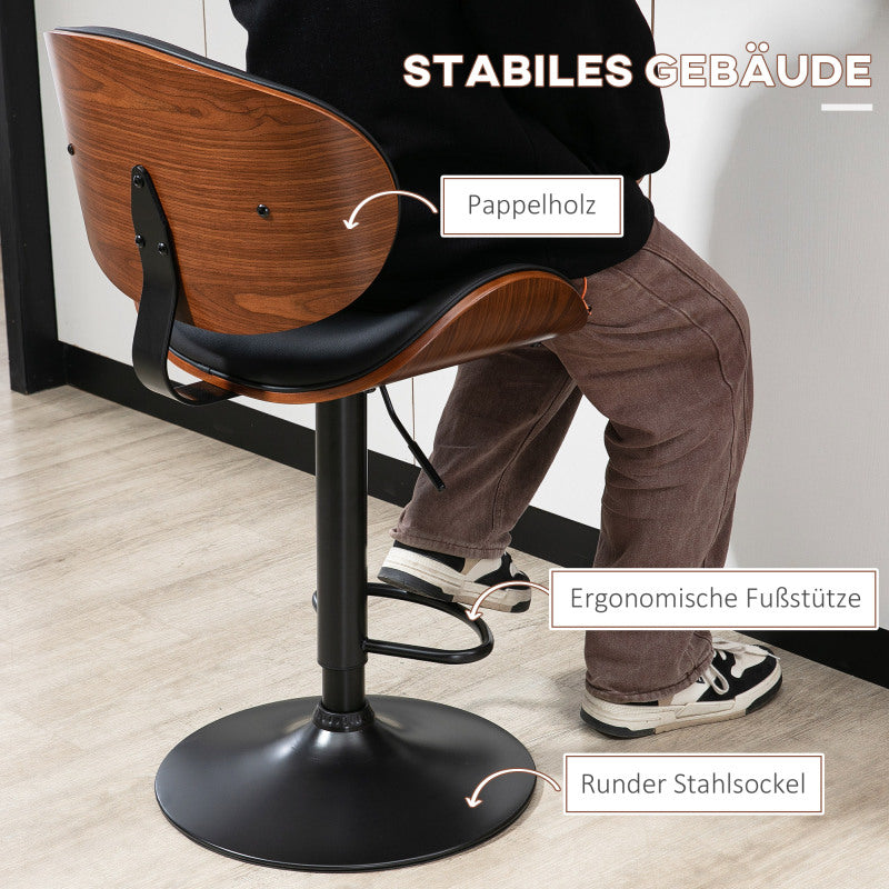 2er-Set Barhocker, Höhenverstellbarer Küchenhocker, Tresenstuhl aus Kunstleder, Drehstuhl mit Fußstützen, Schwarz
