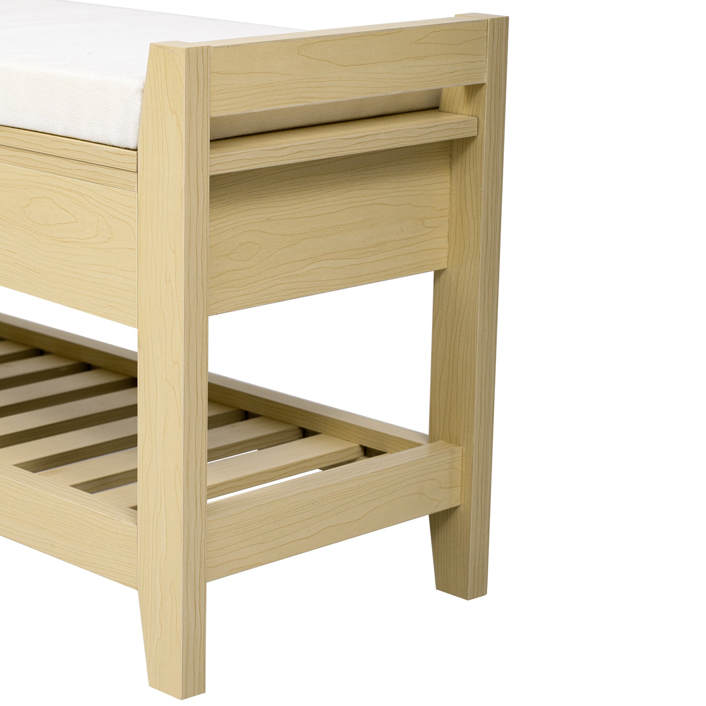 Moderne Schuhbank mit Sitzfläche und Stauraum, Soft Kissen-Oberfläche, Schuhregal für Eingangsbereich, Natur