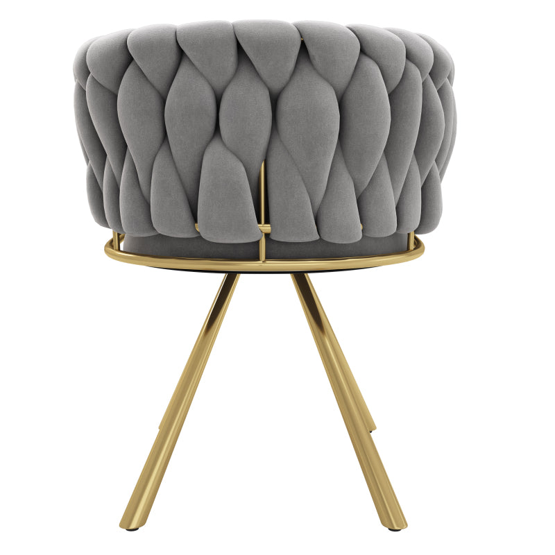 Samt-Esszimmerstuhl, einzelner heller Luxus-Wohnzimmer-Schlafzimmer-Drehstuhl, Freizeit-Drehstuhl mit vier Stützbeinen aus Metall,Grau und Gold