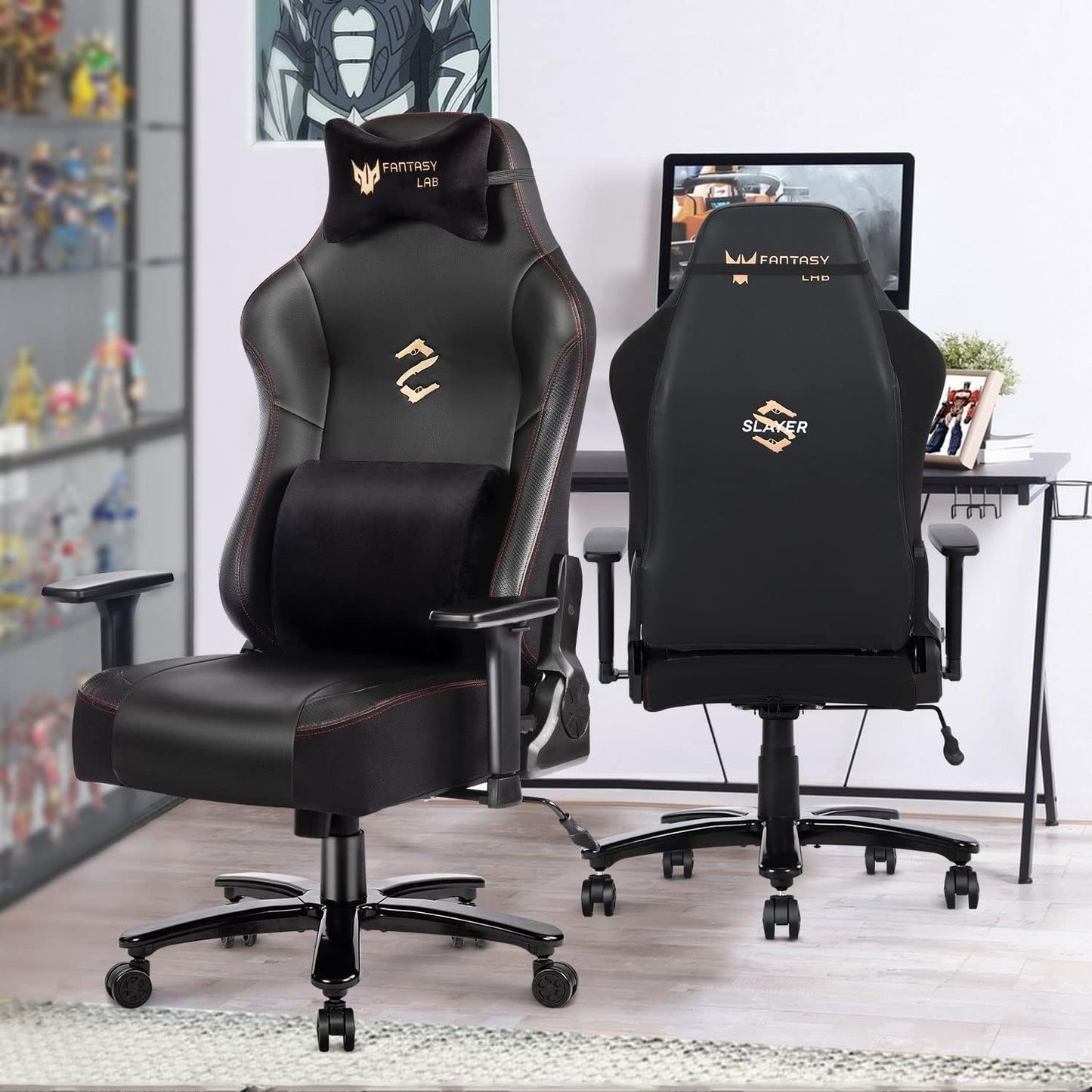 Gaming Stuhl mit Massagefunktion Racing Gamer Stuhl mit Massage Lendenwirbelstütze Gaming Sessel 180KG Belastbarkeit 55 * 52cm großes Kissen Verstellbare Armlehne 3D