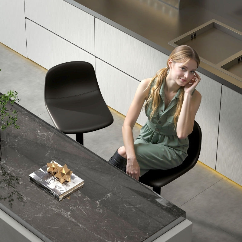 Barhocker 2er Set Höhenverstellbar Drehbar Barstuhl Tresenhocker mit Rückenlehne und Fußstütze, Rutschfest Hocker, Kunstleder, Schwarz