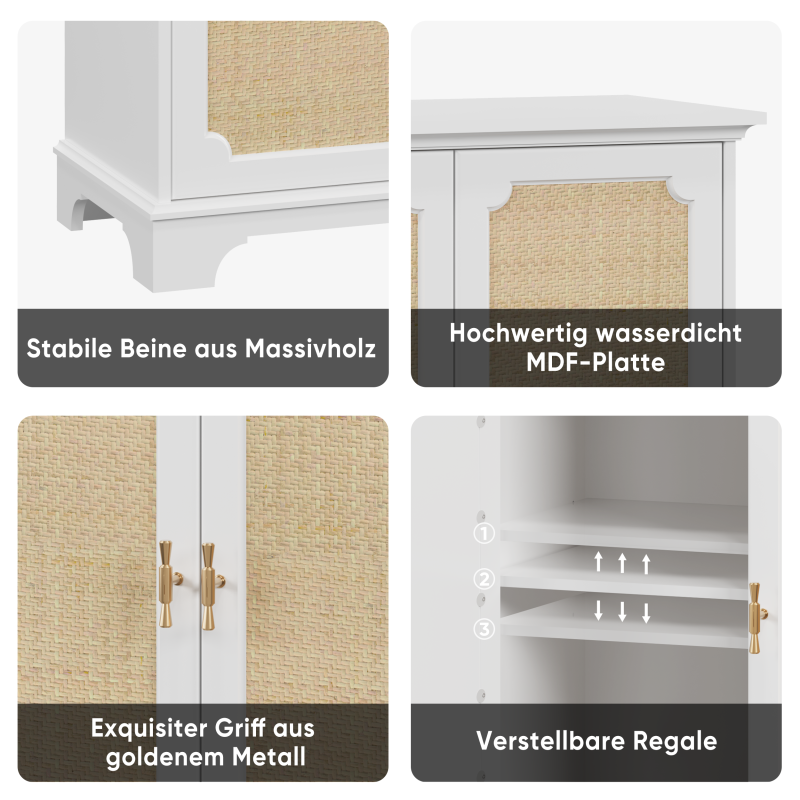 Sideboard, Buffet, Weinschrank mit Rattan-Deko Türen, Schrank für Flur, Eingangsbereich und Wohnzimmer