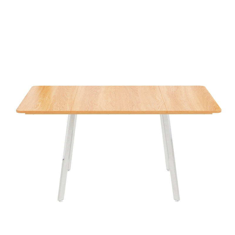 Moderner minimalistischer Esstisch im eleganter Naturfarbe und silber verchromt Beine – 140 cm x 80 cm