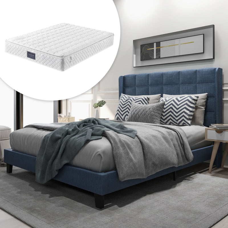 Polsterbett Mit seinem gepolstertes Kopfteil Doppelbett mit Lattenrost, 140x200cm ,in Grau Leinen, mittelfest (Mit Federkernmatratze)