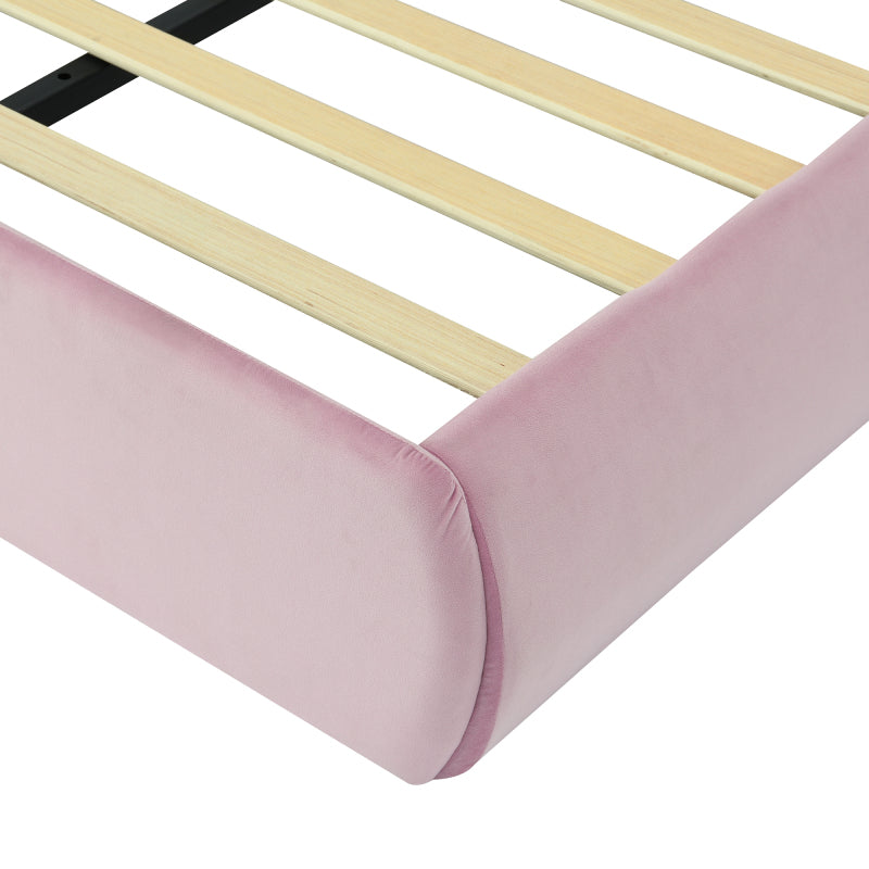 Polsterbett, Einzelbett, Hasenohren mit einstellbarer Helligkeit warmfarbenen Lichtstreifen, mit zwei Aufbewahrungshockern, Kinderbett mit Holzlatten, Samt, Rosa, 90x200cm