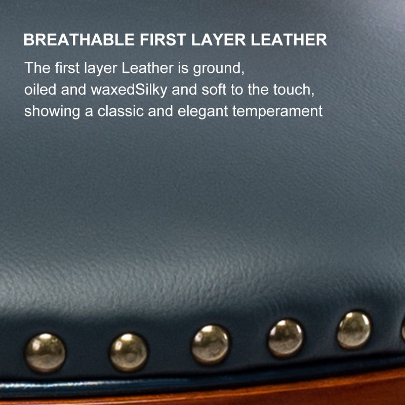 Barhocker aus Holz mit Kuhfell-Obermaterial, 360-Grad-Drehstuhl in Barhöhe mit Rückenlehne, Blau+Sitzhöhe 65 cm