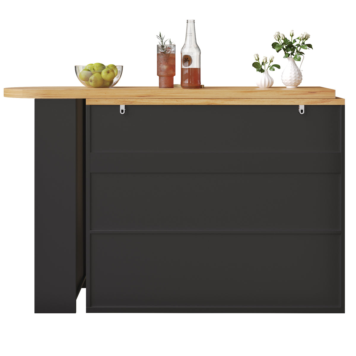 Ausziehbarer Bartisch Schwarz (137-215cm) - Moderner Teleskop-Hochtisch mit Schublade & Regalen - Bewegliche Kücheninsel & Bistro Table
